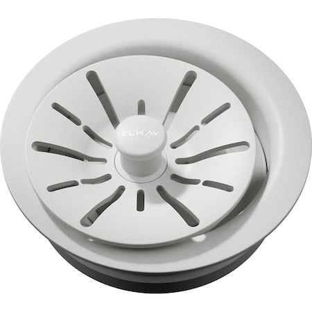 Elkay Quartz Perfect Drain 3-1/2" Polymer Disposer Flange w/ Remov Baskt Strainr, Rubber Stopper White LKPDQD1WH